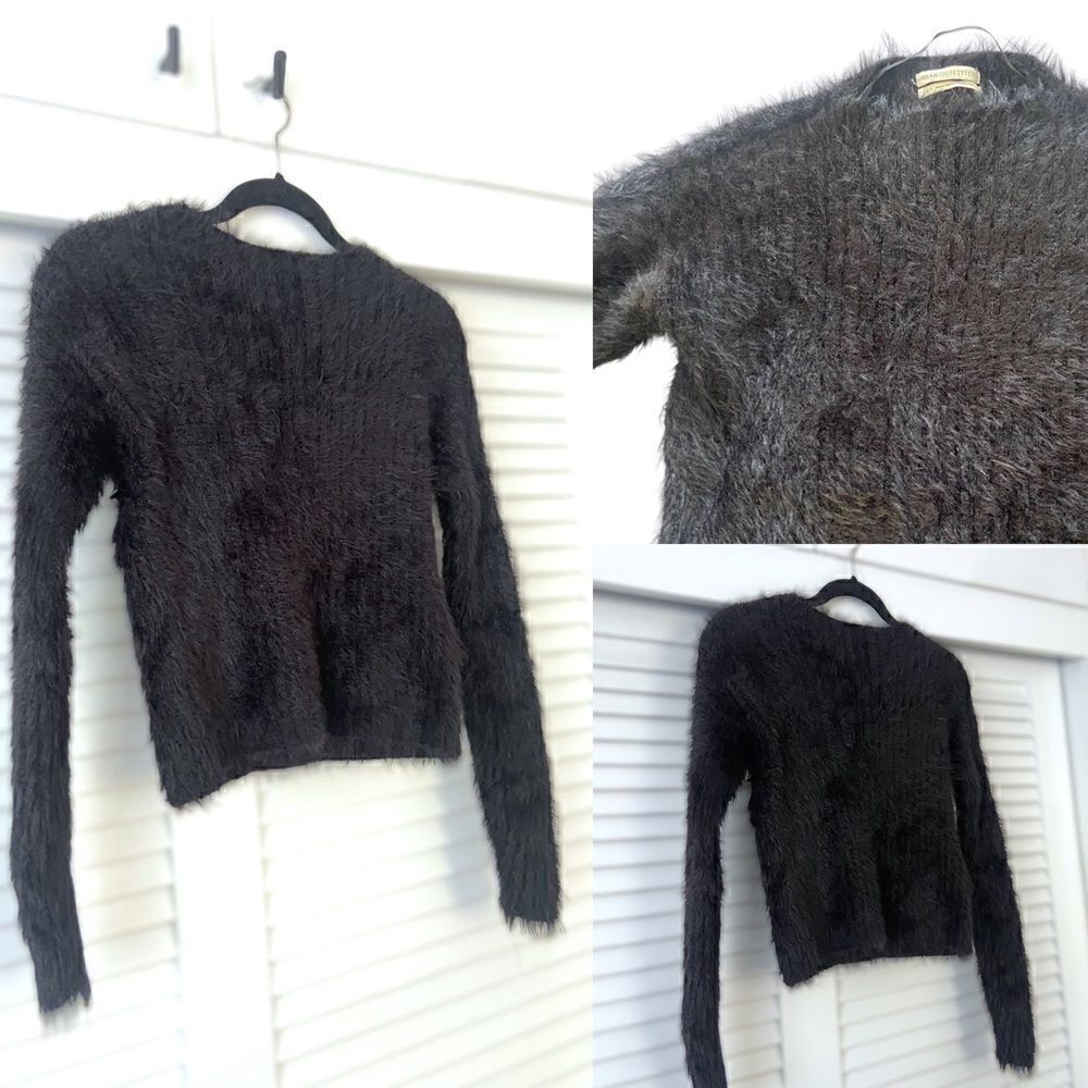 Urban Outfitters Sweater Black Fuzzy Eyelash BoatNeck Pullover Size S